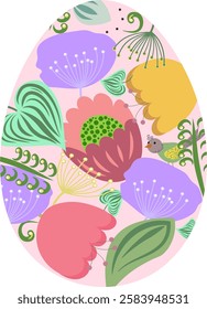  Vector illustration of easter egg with flowers in folk art style