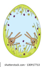 Vector illustration of an Easter egg with happy bunnies. Fully editable EPS 10, no transparencies, no gradients.
