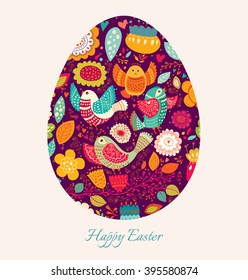 Vector illustration with easter egg. Happy Easter greeting card with floral egg