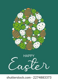 Vector illustration of an Easter egg made of colorful easter eggs. Happy Easter Greeting card.Vector illustration.