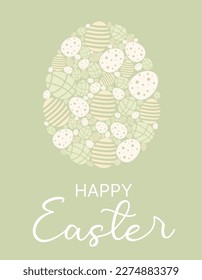 Vector illustration of an Easter egg made of colorful easter eggs. Happy Easter Greeting card.Vector illustration.