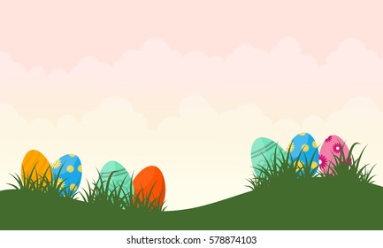 Vector illustration of easter egg on hill landscape