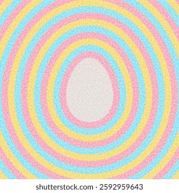 Vector illustration of an Easter egg surrounded by pastel concentric rings in pink, yellow, and blue, creating a festive and modern design.