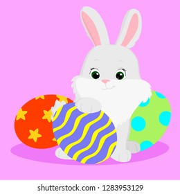 vector illustration easter eggs and bunny, cartoon