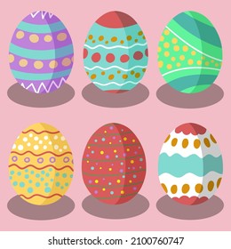 Vector illustration of Easter eggs with patterns collection on a pink background