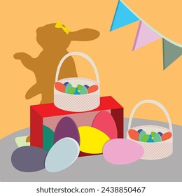 vector illustration of easter eggs with a rabbit background