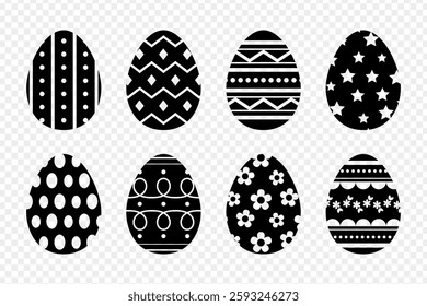 Vector illustration of Easter eggs set in black color on transparent background