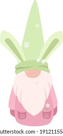 Vector illustration of Easter gnome in a cap with flowers