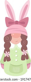 Vector illustration of an Easter gnome girl in a bunny hat
