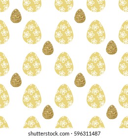 vector illustration. Easter gold eggs ornaments seamless pattern