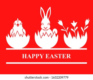 Vector illustration of Easter greeting card on red background