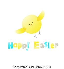 Vector illustration, Easter greeting card with Easter chicken, in yellow blue colors