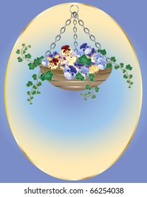 Vector Illustration Of An Easter Hanging Basket With Pansy Flowers And Ivy In Eps10 Format