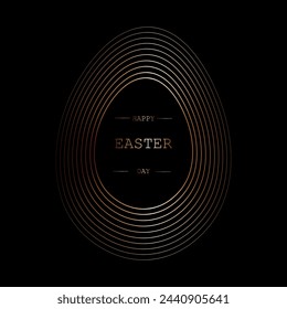 vector illustration for the Easter holiday, on a black background, gold, glitter, Easter eggs with a pattern