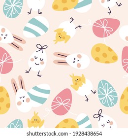 Ilustración vectorial para las vacaciones de Pascua. Patrón sin foco con conjunto de huevos de pintura