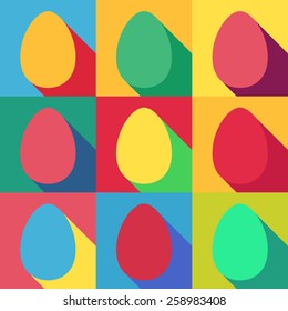 Vector illustration: Easter holiday seamless background with pop art eggs