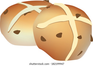 vector illustration of easter hot cross buns cut out on white