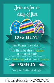 Vector illustration of Easter invitation card. Egg Hunt holiday