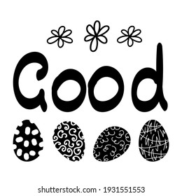 Vector illustration of EASTER isolated spring lettering with abstract elements and eggs. Calligraphy quote on white background.
Handwritten typography design.
