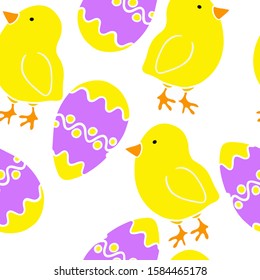 
vector illustration easter pattern, chickens and eggs, on a white background, children's textiles, cover