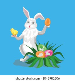 vector illustration of easter rabbit with eggs