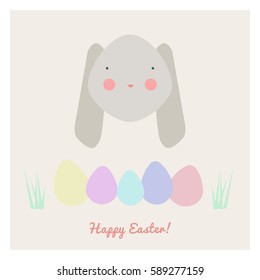 Vector illustration of Easter with rabbit and eggs.