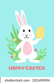 Vector illustration of Easter rabbit. Festive greeting card.