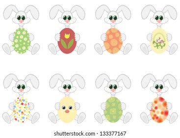 Vector illustration of Easter rabbits with eggs