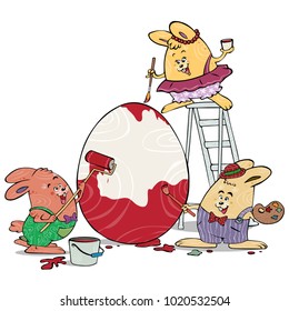 Vector illustration, Easter rabbits painting egg.