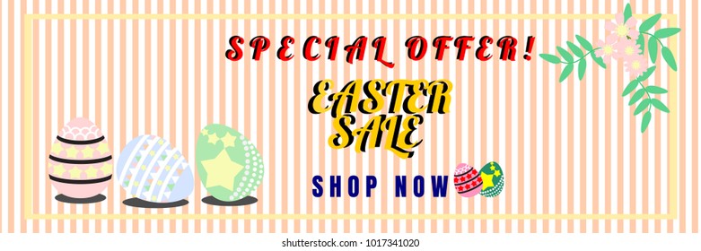 Vector illustration of Easter sale banner with Easter eggs for online shopping, advertising and website. Pastel tone. 