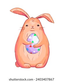 Vector illustration from the Easter set. Easter bunny, eggs, yellow chicken, stickers, frames, patterns and backgrounds. Easter holiday decor.