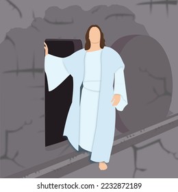 Vector illustration of Easter Sunday Jesus coming out of the tomb