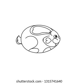 Vector illustration of Easter symbol - Easter bunny in egg shape. Simple rabbit in line art design