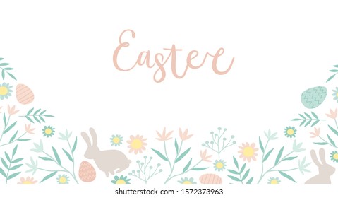 Vector illustration with Easter symbols and folk flowers. For Easter and other users. Design element.