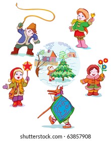 vector illustration, eastern europe carolers , cartoon concept.