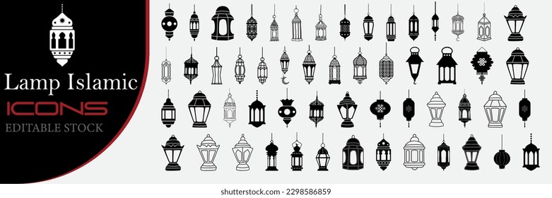 Ilustración vectorial de una lámpara oriental para una mezquita islámica o iluminación árabe para el Ramadán. Símbolos islámicos de las lámparas en forma de vector