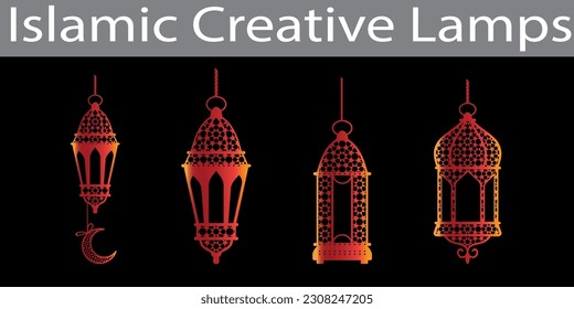 Vector illustration of an eastern lamp for an Islamic mosque or Arabian lighting for Ramadan. Islamic lamp symbols in a vector