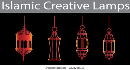 Vector illustration of an eastern lamp for an Islamic mosque or Arabian lighting for Ramadan. Islamic lamp symbols in a vector
