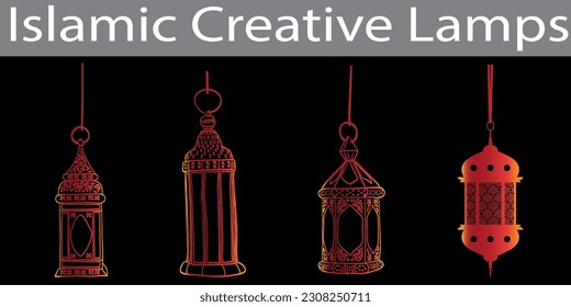 Vector illustration of an eastern lamp for an Islamic mosque or Arabian lighting for Ramadan. Islamic lamp symbols in a vector