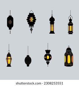 Vector illustration of an eastern lamp for an Islamic mosque or Arabian lighting for Ramadan. Islamic lamp symbols in a vector