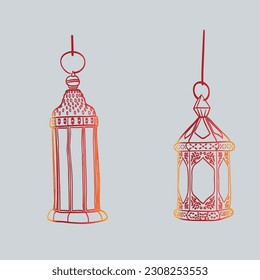 Vector illustration of an eastern lamp for an Islamic mosque or Arabian lighting for Ramadan. Islamic lamp symbols in a vector