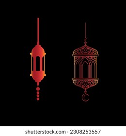 Vector illustration of an eastern lamp for an Islamic mosque or Arabian lighting for Ramadan. Islamic lamp symbols in a vector