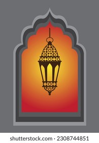 Vector illustration of an eastern lamp for an Islamic mosque or Arabian lighting for Ramadan. Islamic lamp symbols in a vector