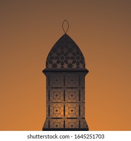 Vector illustration of eastern lanterns.Arab fanous or vintage fanoos, antique glowing lamp with candle or hanging muslim light for arabic holiday.Muslim and eastern holiday theme, background objects