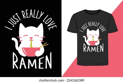 Vector illustration of an eating cat t-shirt design. vector is drawn using Illustrator. Can be used as fashion print for cartoon cards, and t-shirts.