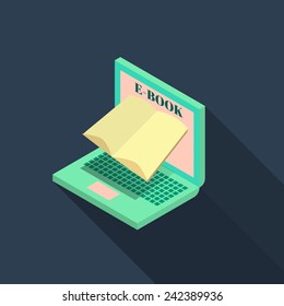 vector illustration e-book, open laptop