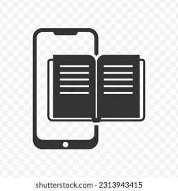 Vector illustration of ebooks on smartphones icon in dark color and transparent background(png).