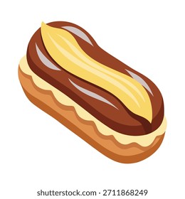 Ilustración vectorial de pastelería Elair con relleno de crema sobre fondo blanco