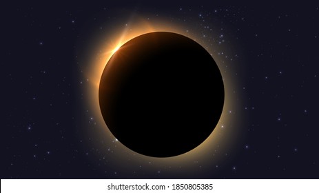 Vector illustration with an eclipse in space. Planet with solar corona
