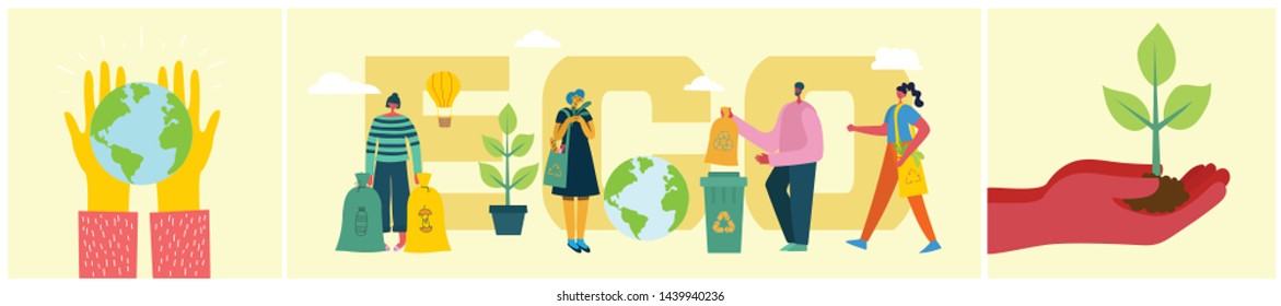 Vector illustration ECO background of Concept of green eco energy and quote Save the planet and Waste recycle.